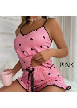 Roza pižama s srčki Bliss Short – Mehka in elegantna ženska pižama