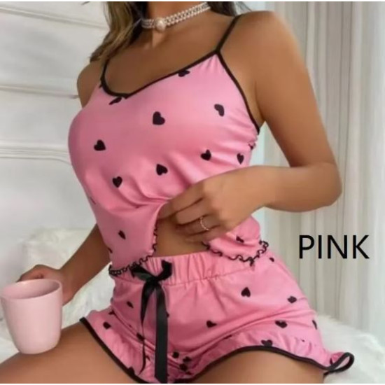 Roza pižama s srčki – Mehka in elegantna ženska pižama