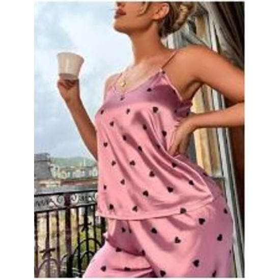 Roza pižama s srčki Bliss – Mehka in elegantna ženska pižama