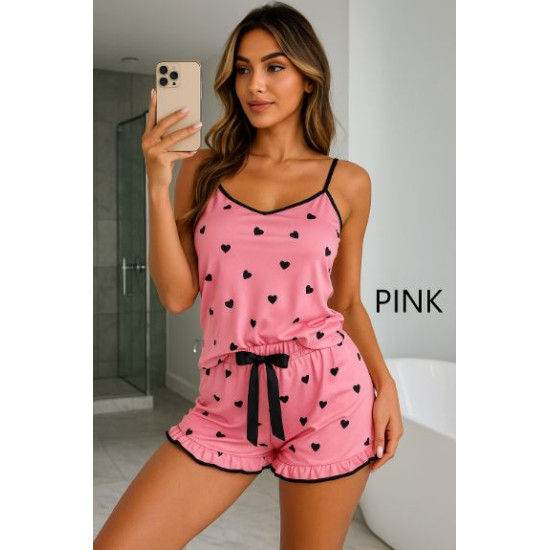 Roza pižama s srčki – Mehka in elegantna ženska pižama